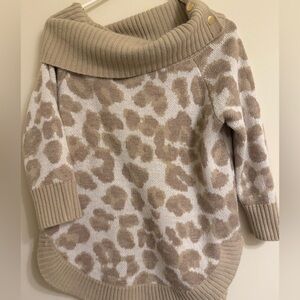 89th & Madison Beige Leopard Cowl‎ Neck Sweater